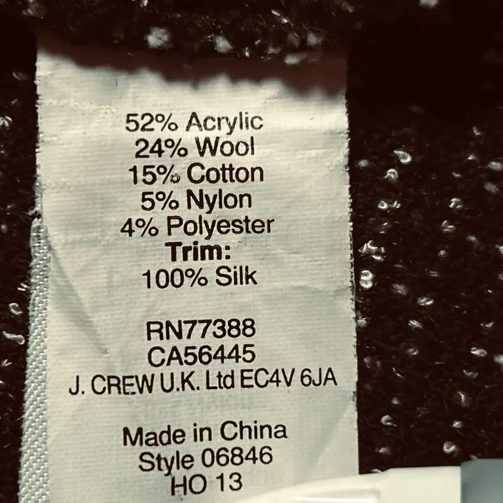 J.Crew Women's Sz 6 Black/White Boucle Wool Blend Tweed Sleeveless Mini Dress